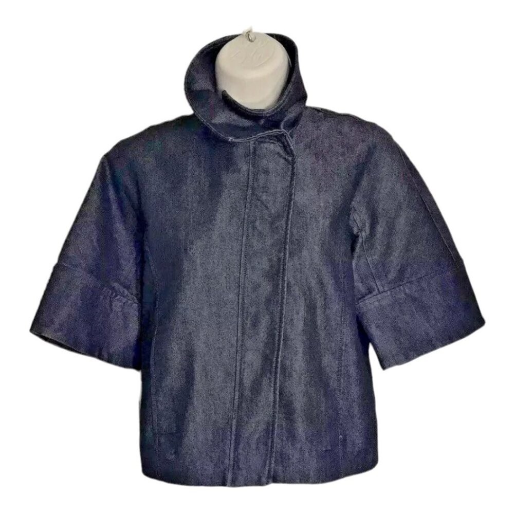 KENNETH COLE NEW YORK JEANS JACKET CROPPED DARK WASH 3/4 SLEEVE FRONT/ZIP - Picture 3 of 11